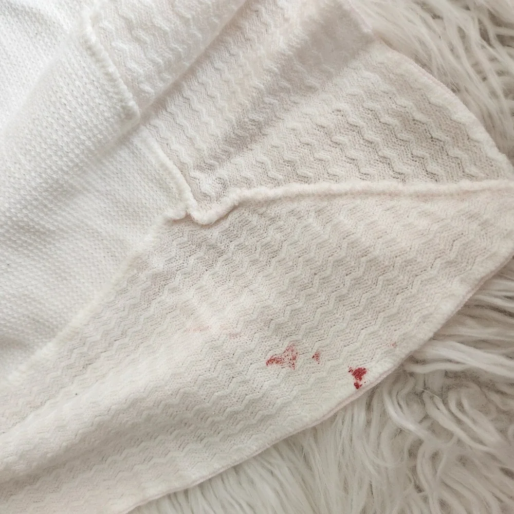 Vintage Acrylic Pink Stripe White Baby Blanket‎ Waffle Knit W.P.L (33x33